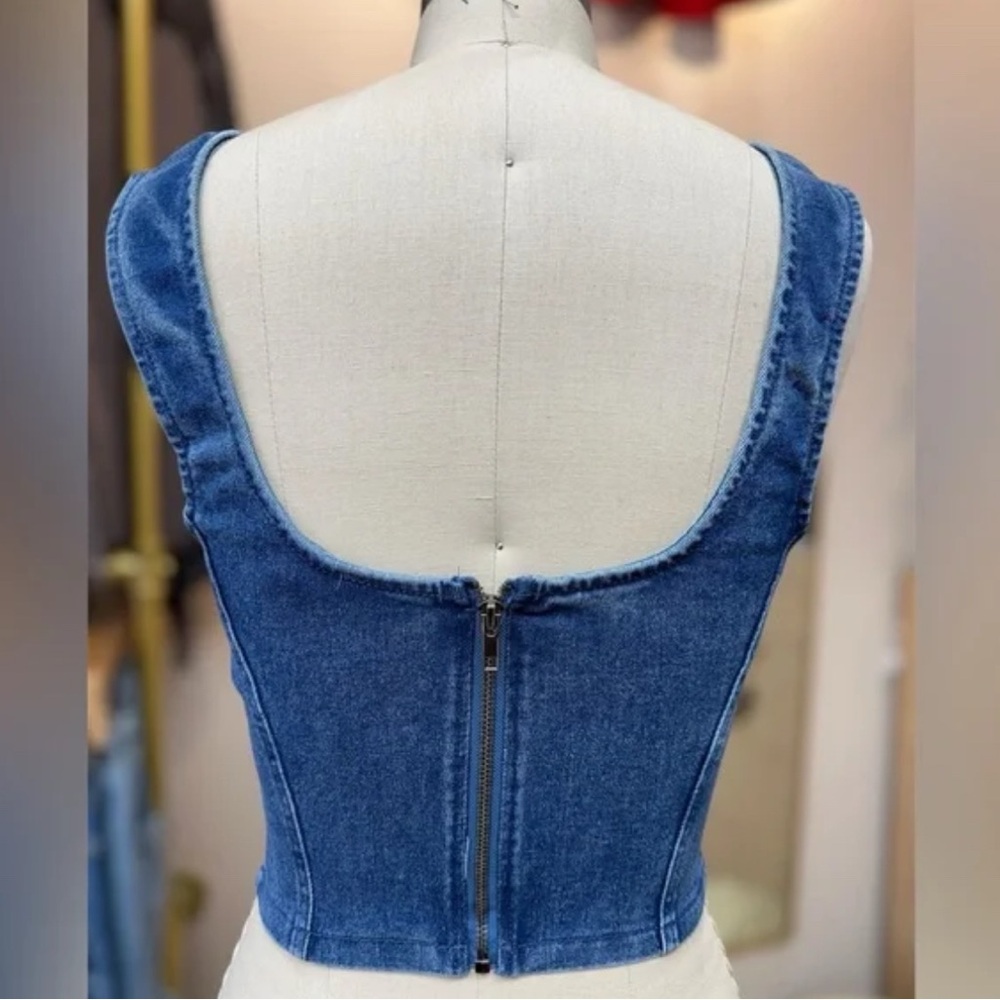 New! Stretchy Denim Sweetheart Corset Top, Festival Western Cowgirl Rodeo Style - Picture 7 of 7